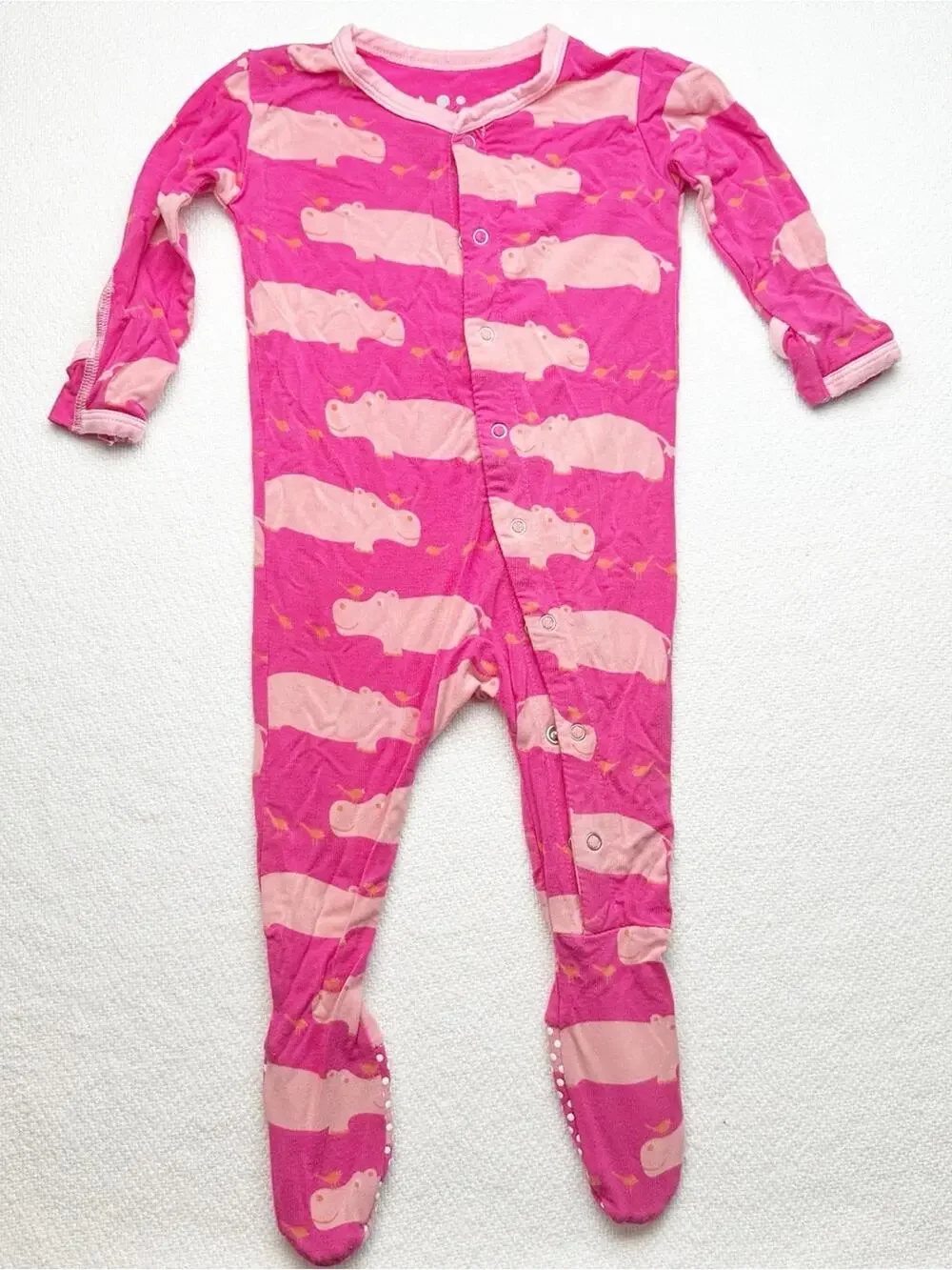 Kickee Pants Pink Hippo Print One-Piece Sleeper